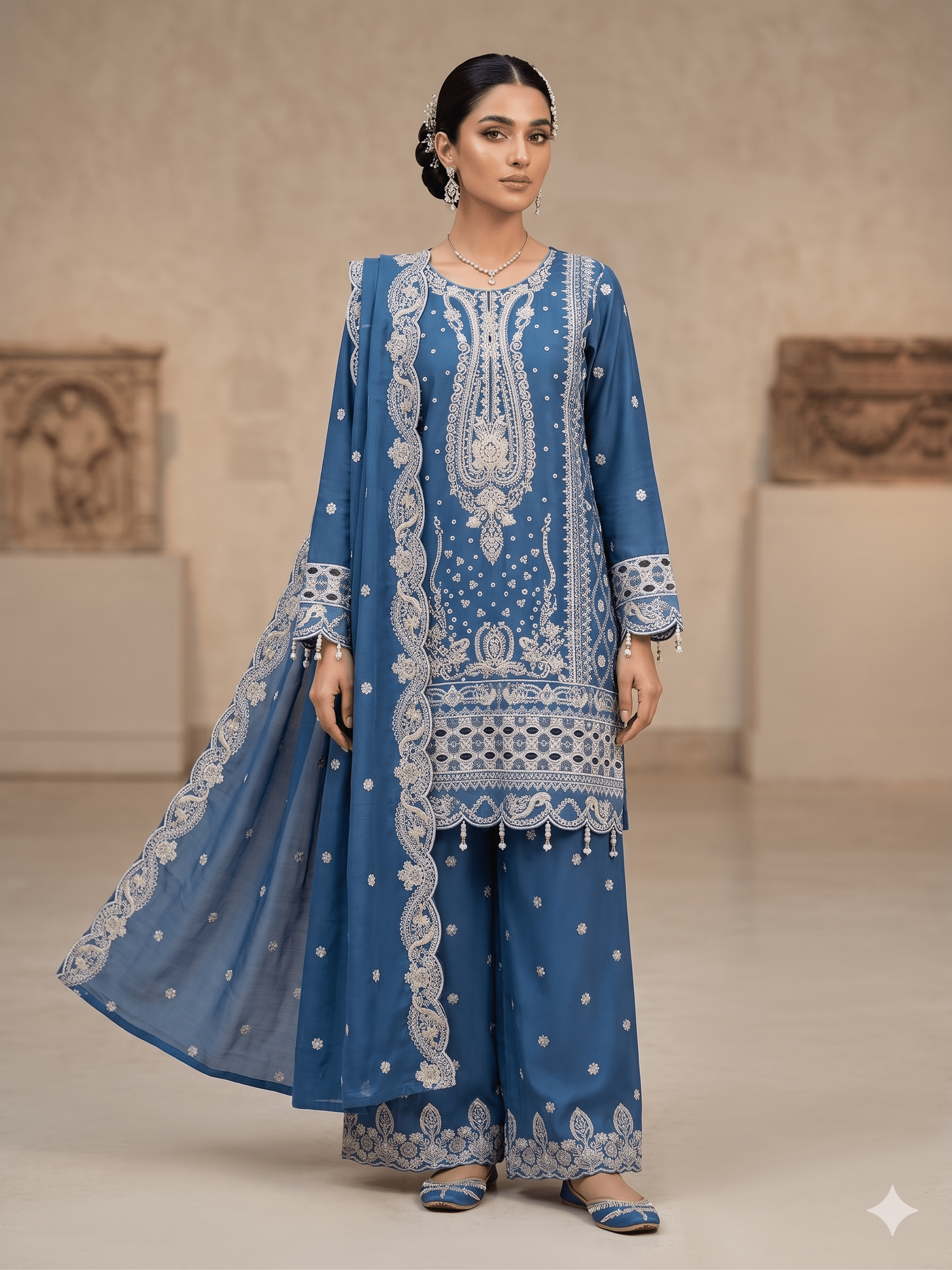 BF - 004 Luxury Silver Zari & Stone Embroidered Suit - Boutique By MaryamBoutique By MaryamBoutique By MaryamBlueSBF - 004 Luxury Silver Zari & Stone Embroidered Suit