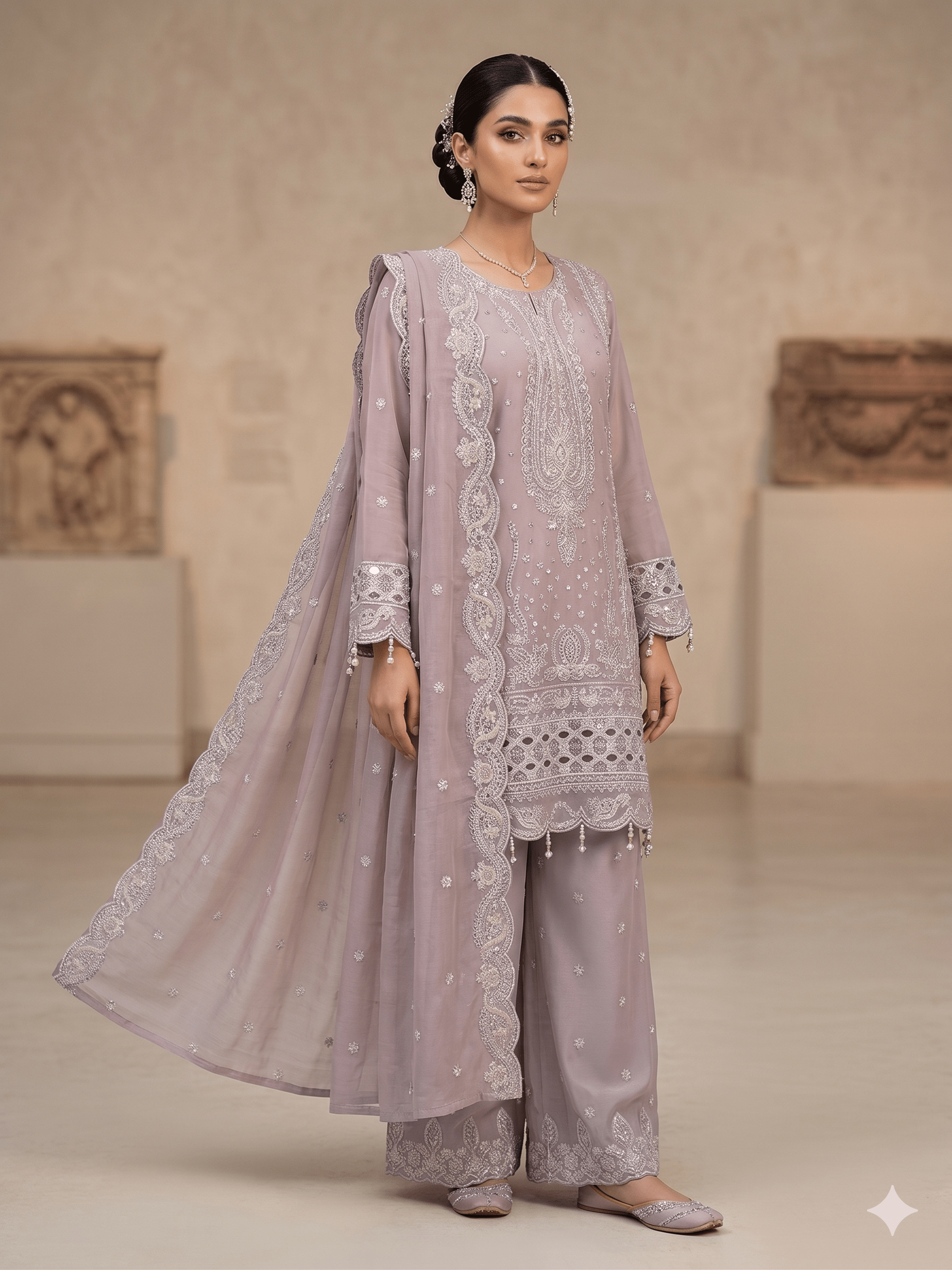 BF - 004 Luxury Silver Zari & Stone Embroidered Suit - Boutique By MaryamBoutique By MaryamBoutique By MaryamBF-004-Blue-SMuted Blush PinkSBF - 004 Luxury Silver Zari & Stone Embroidered Suit
