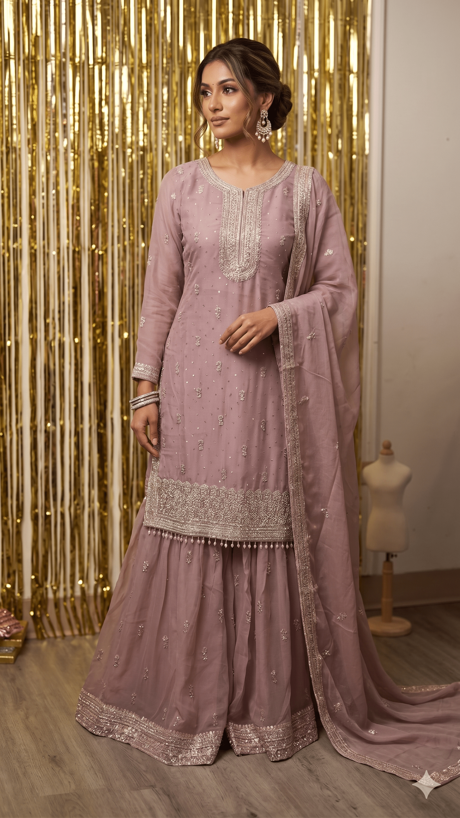 BF - 01 3PC DMC Stone Work Gharara Suit | Heavy Designer Wedding Wear - Boutique By MaryamBoutique By MaryamBoutique By Maryamdusty - pinksBF - 01 3PC DMC Stone Work Gharara Suit | Heavy Designer Wedding Wear