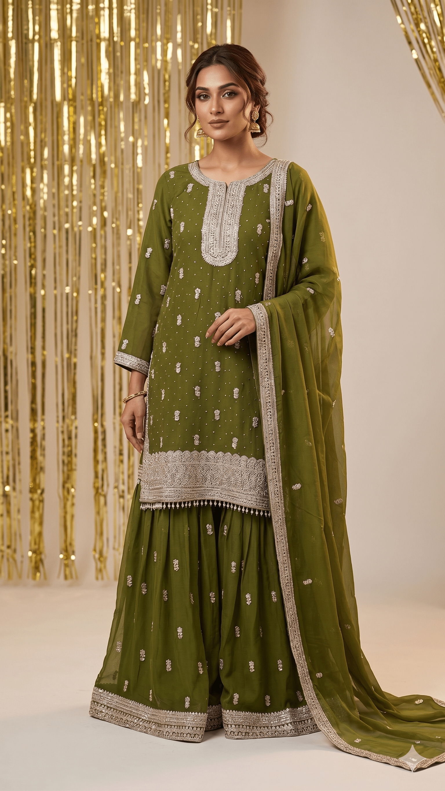 BF - 01 3PC DMC Stone Work Gharara Suit | Heavy Designer Wedding Wear - Boutique By MaryamBoutique By MaryamBoutique By Maryambottle - greensBF - 01 3PC DMC Stone Work Gharara Suit | Heavy Designer Wedding Wear