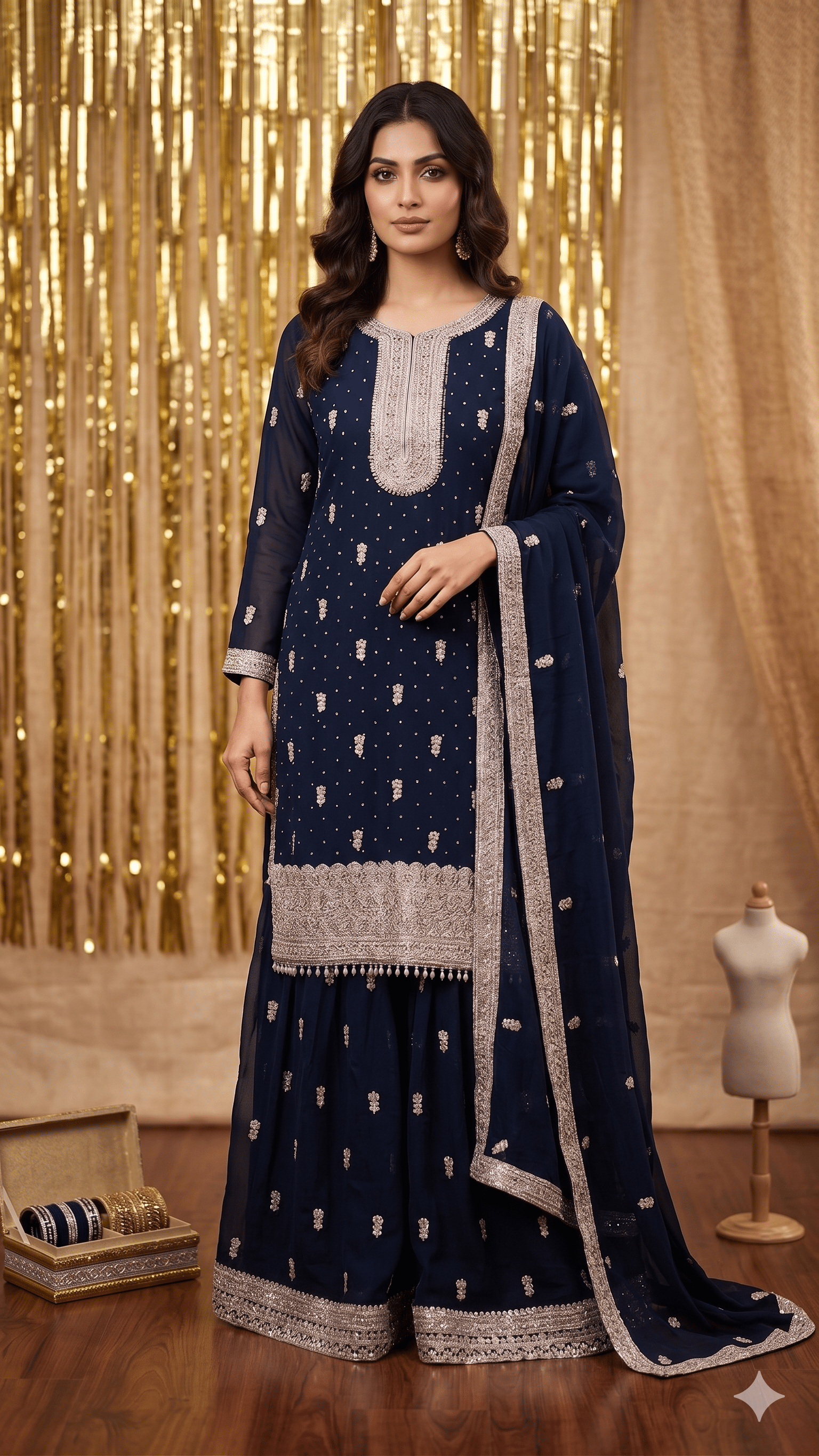 BF - 01 3PC DMC Stone Work Gharara Suit | Heavy Designer Wedding Wear - Boutique By MaryamBoutique By MaryamBoutique By Maryamroyal - bluesBF - 01 3PC DMC Stone Work Gharara Suit | Heavy Designer Wedding Wear