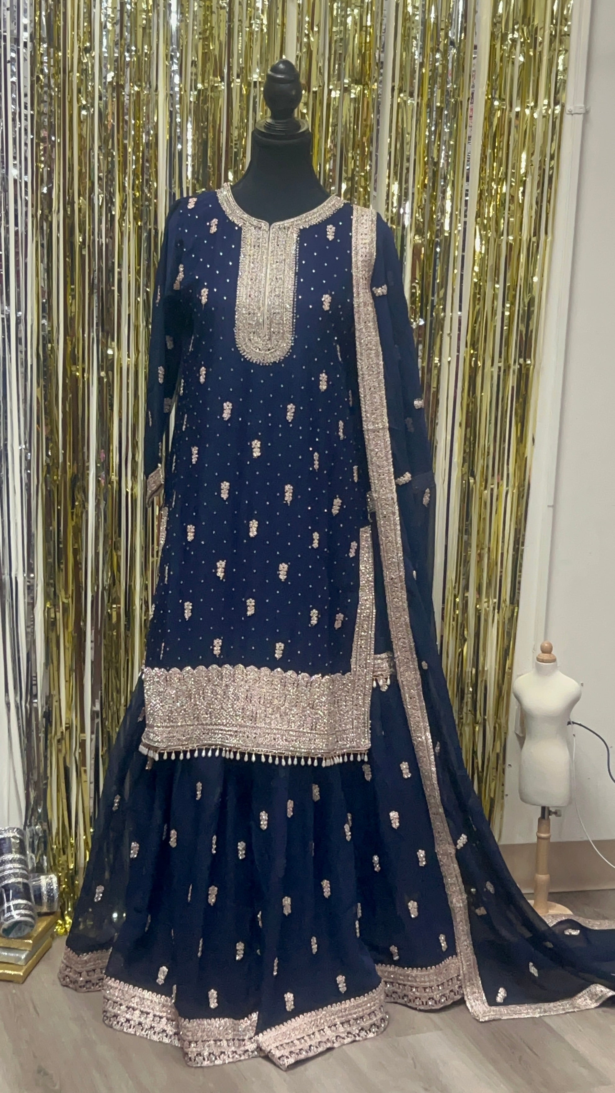 BF - 01 3PC DMC Stone Work Gharara Suit | Heavy Designer Wedding Wear - Boutique By MaryamBoutique By MaryamBoutique By Maryamroyal - bluesBF - 01 3PC DMC Stone Work Gharara Suit | Heavy Designer Wedding Wear