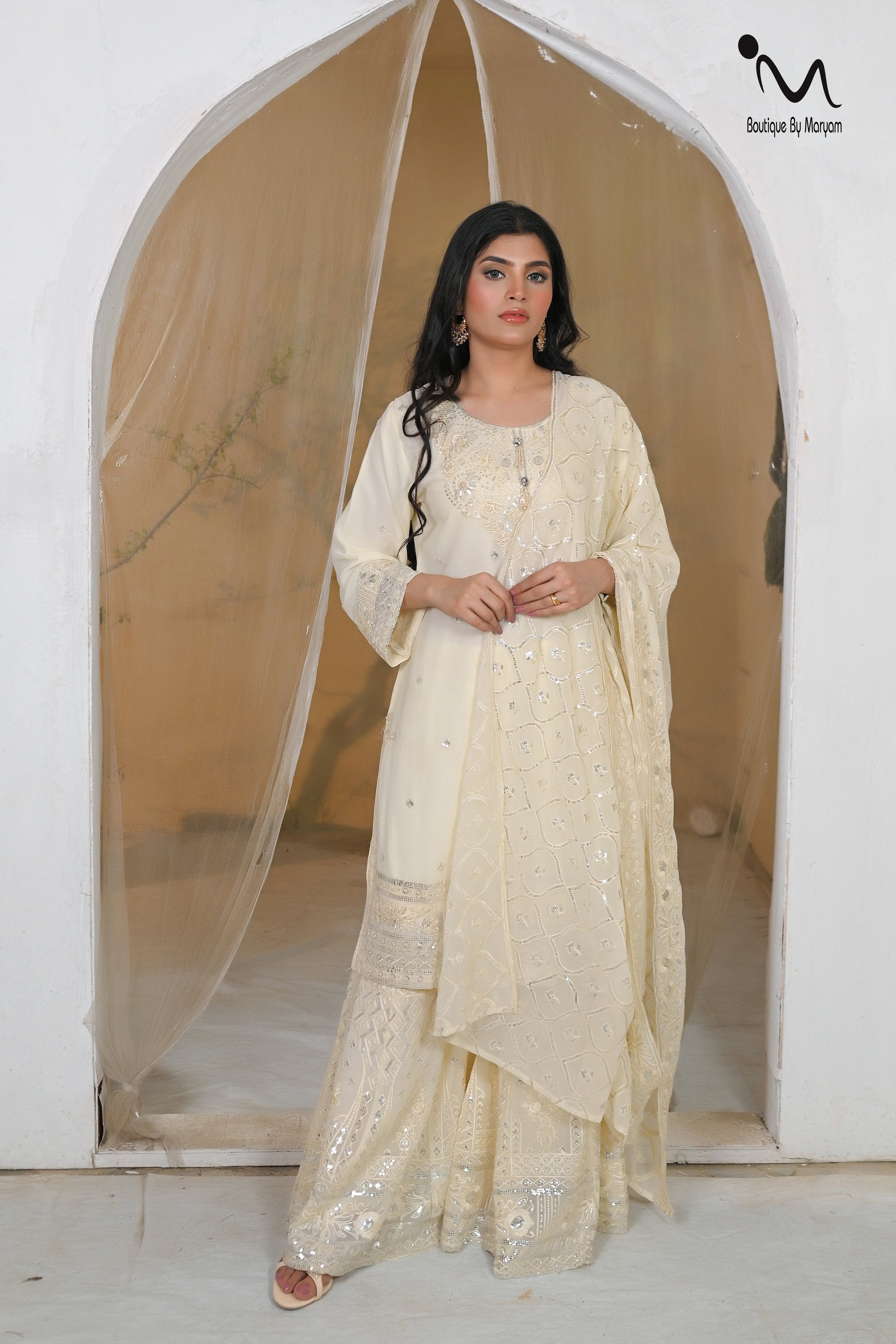 BF - 020 3PC 3D Gharara Suit | Latest Wedding & Festive Designer Wear - Boutique By MaryamBoutique By MaryamBoutique By MaryammcreamBF - 020 3PC 3D Gharara Suit | Latest Wedding & Festive Designer Wear