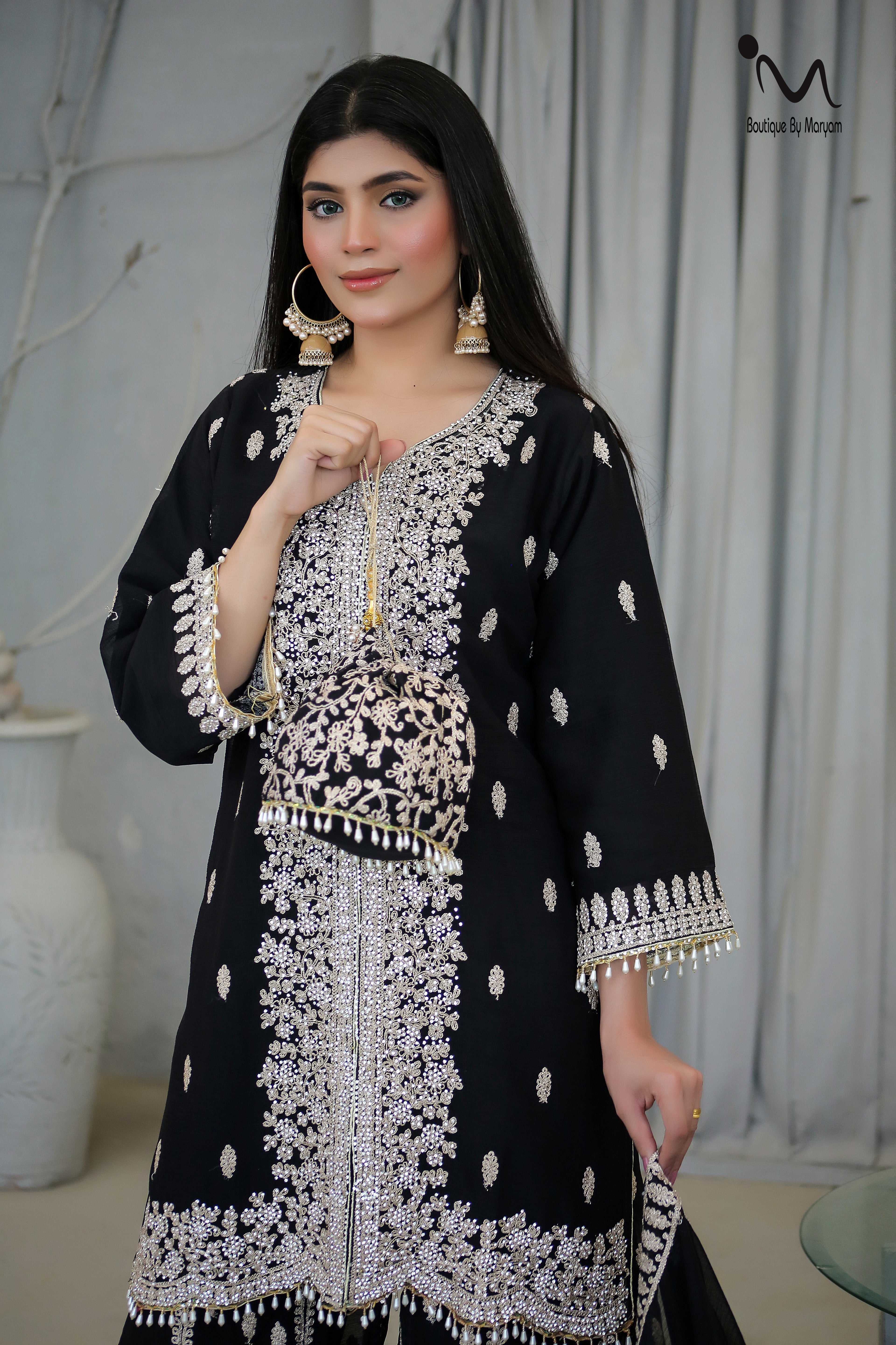 BF - 025 4PC Heavy Dori Work & DMC Stone Suit | Luxury Wedding Ensemble - Boutique By MaryamBoutique By MaryamBoutique By MaryamsblackBF - 025 4PC Heavy Dori Work & DMC Stone Suit | Luxury Wedding Ensemble