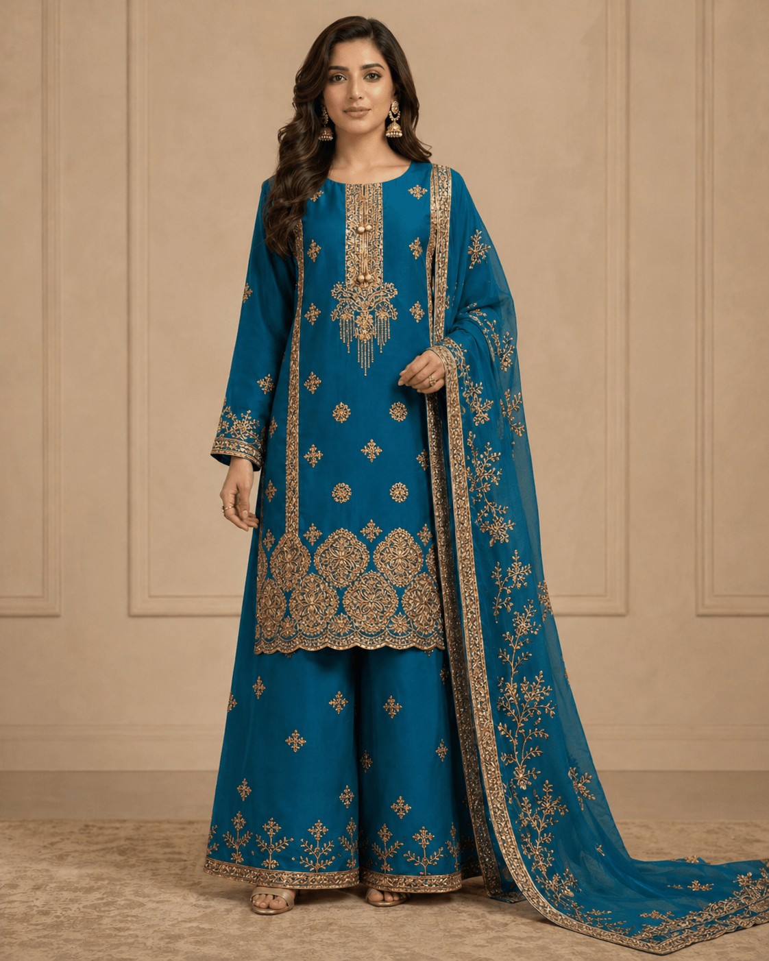BF - 028 3PC Golden Zari & Stone Work Suit | Luxury Wedding Wear Ensemble - Boutique By MaryamBoutique By MaryamBoutique By Maryamnavy - blue - 1sBF - 028 3PC Golden Zari & Stone Work Suit | Luxury Wedding Wear Ensemble