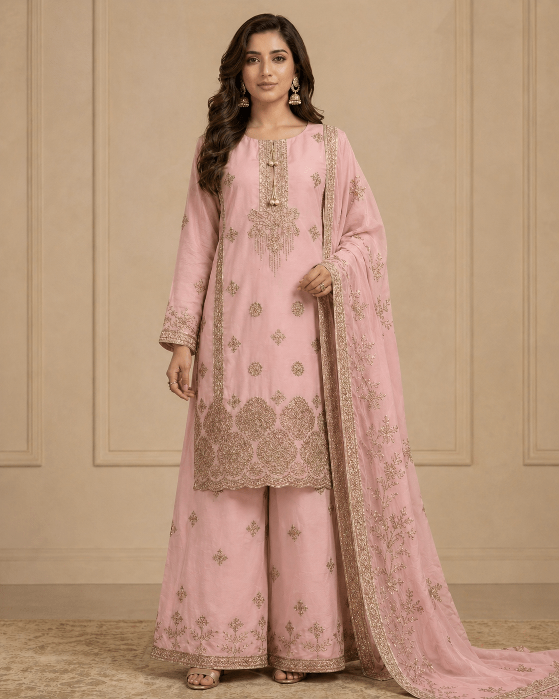 BF - 028 3PC Golden Zari & Stone Work Suit | Luxury Wedding Wear Ensemble - Boutique By MaryamBoutique By MaryamBoutique By MaryamBF-028-HOT PInk-Shot - pinksBF - 028 3PC Golden Zari & Stone Work Suit | Luxury Wedding Wear Ensemble