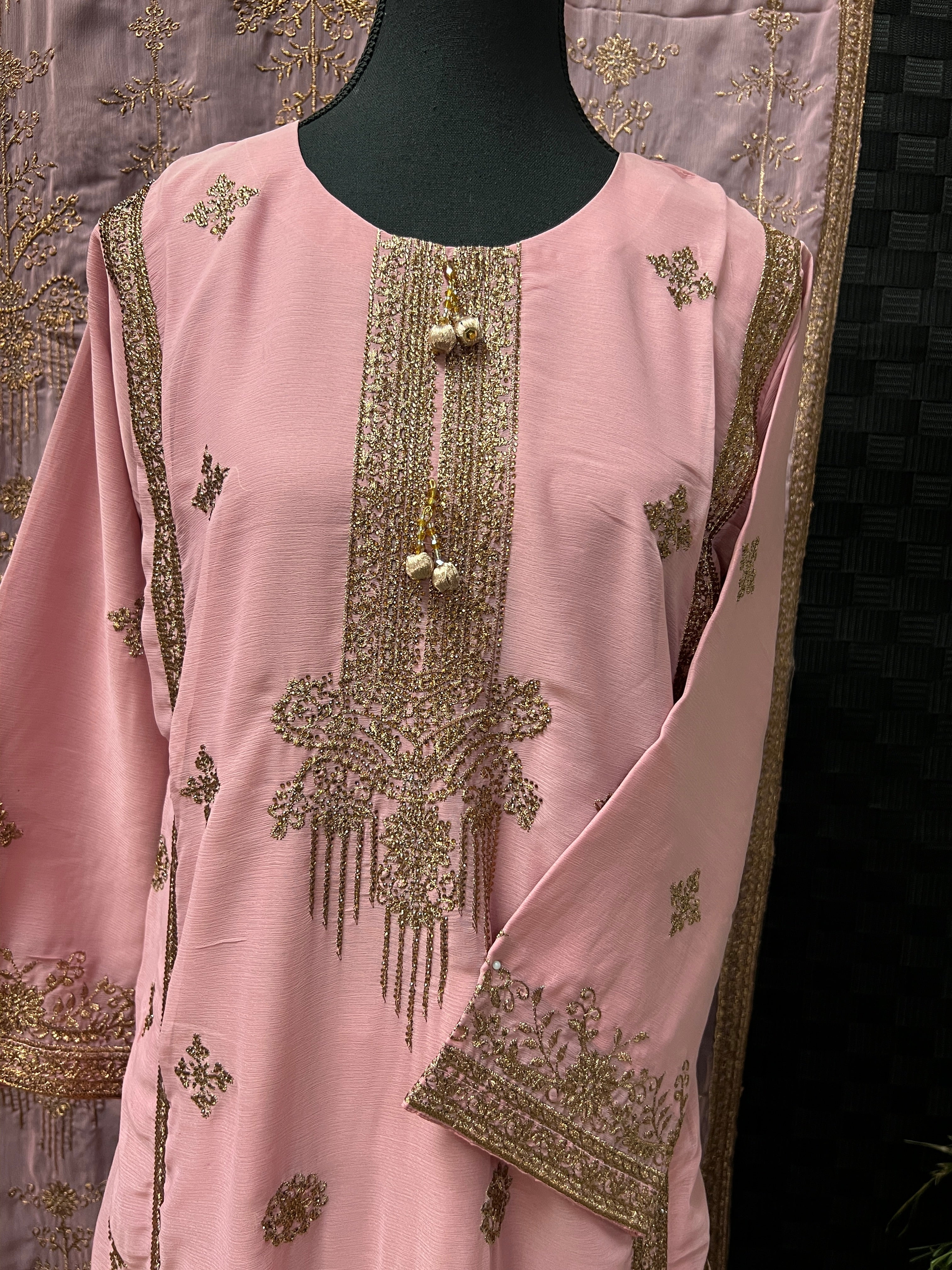BF - 028 3PC Golden Zari & Stone Work Suit | Luxury Wedding Wear Ensemble - Boutique By MaryamBoutique By MaryamBoutique By MaryamBF-028-HOT PInk-Shot - pinksBF - 028 3PC Golden Zari & Stone Work Suit | Luxury Wedding Wear Ensemble