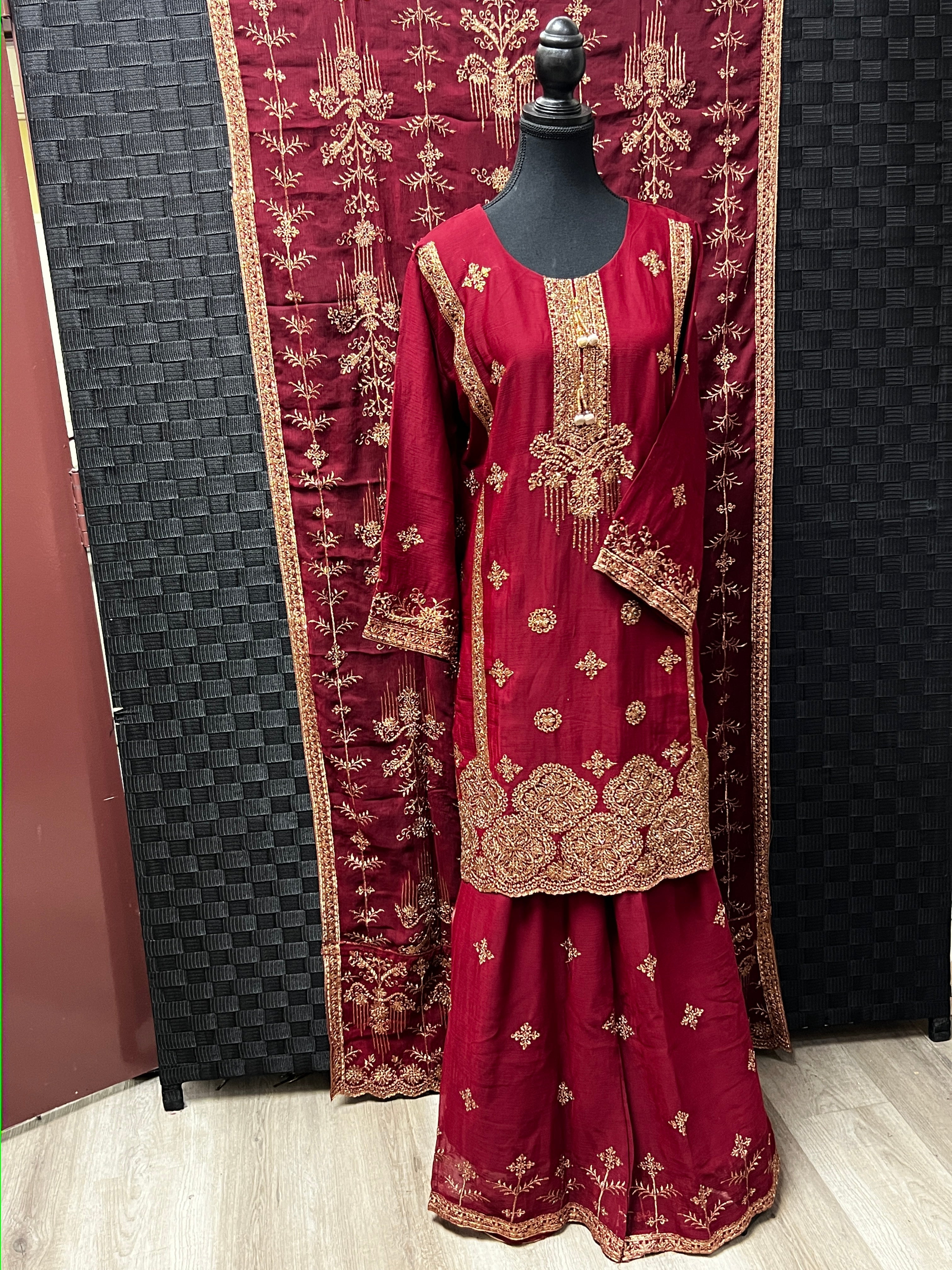 BF - 028 3PC Golden Zari & Stone Work Suit | Luxury Wedding Wear Ensemble - Boutique By MaryamBoutique By MaryamBoutique By MaryammaroonsBF - 028 3PC Golden Zari & Stone Work Suit | Luxury Wedding Wear Ensemble