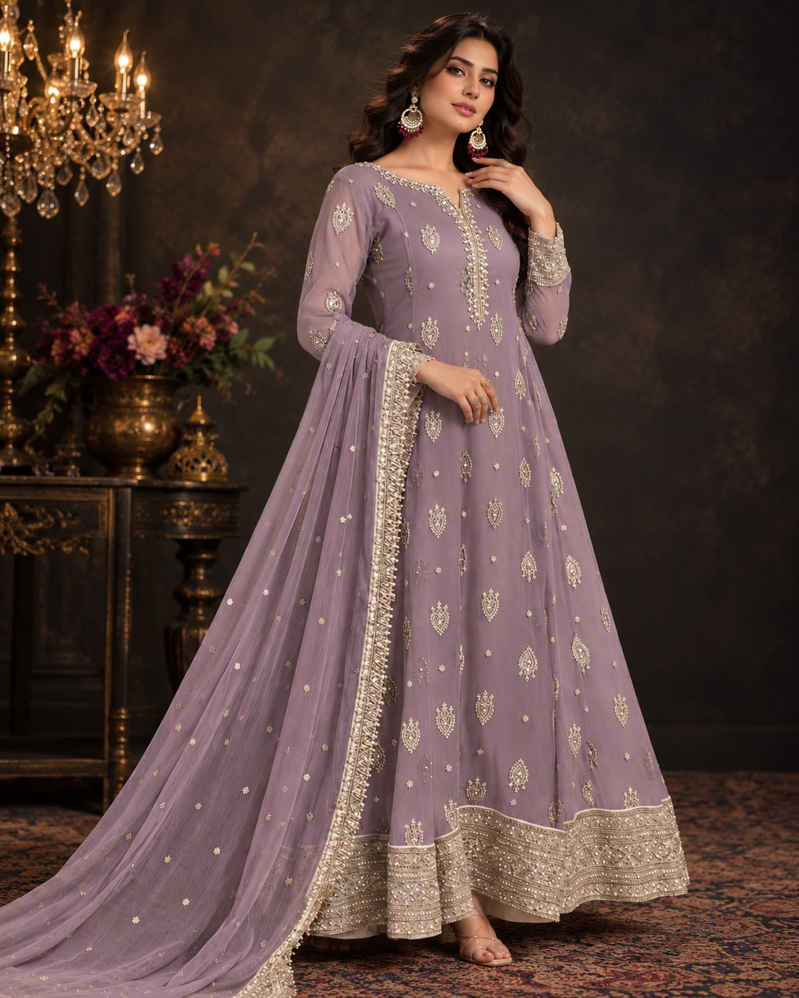 Boutique by Maryam Dusty Lavender Chiffon Anarkali Frock 3 Piece with Dupatta Canada