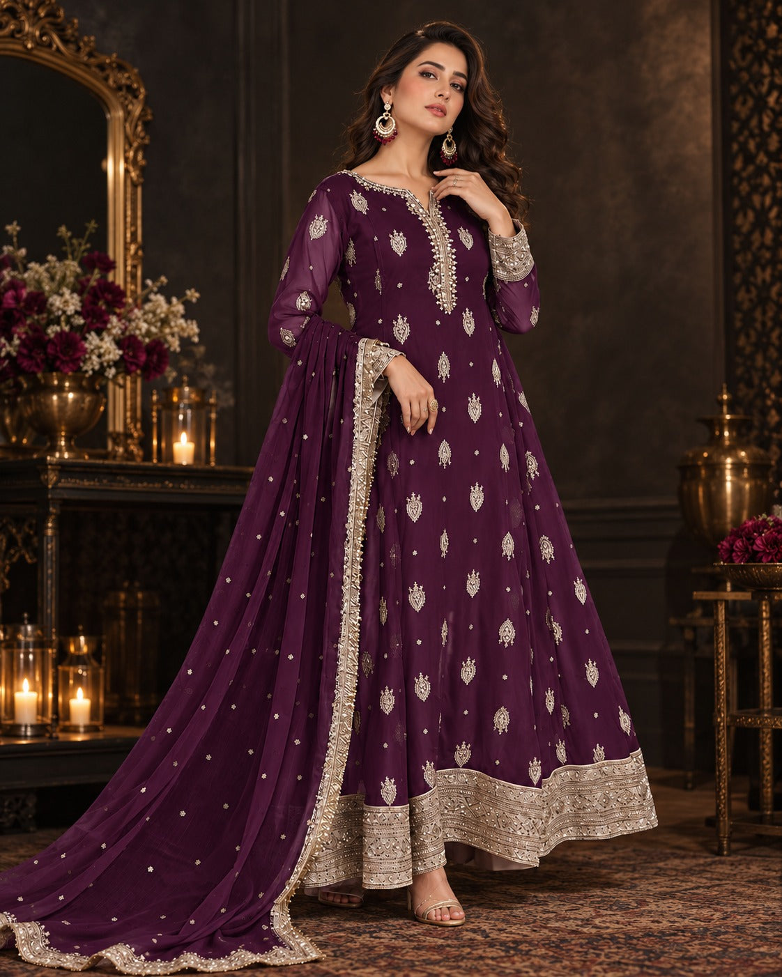 Boutique by Maryam Plum Chiffon Anarkali Frock 3 Piece with Dupatta Canada