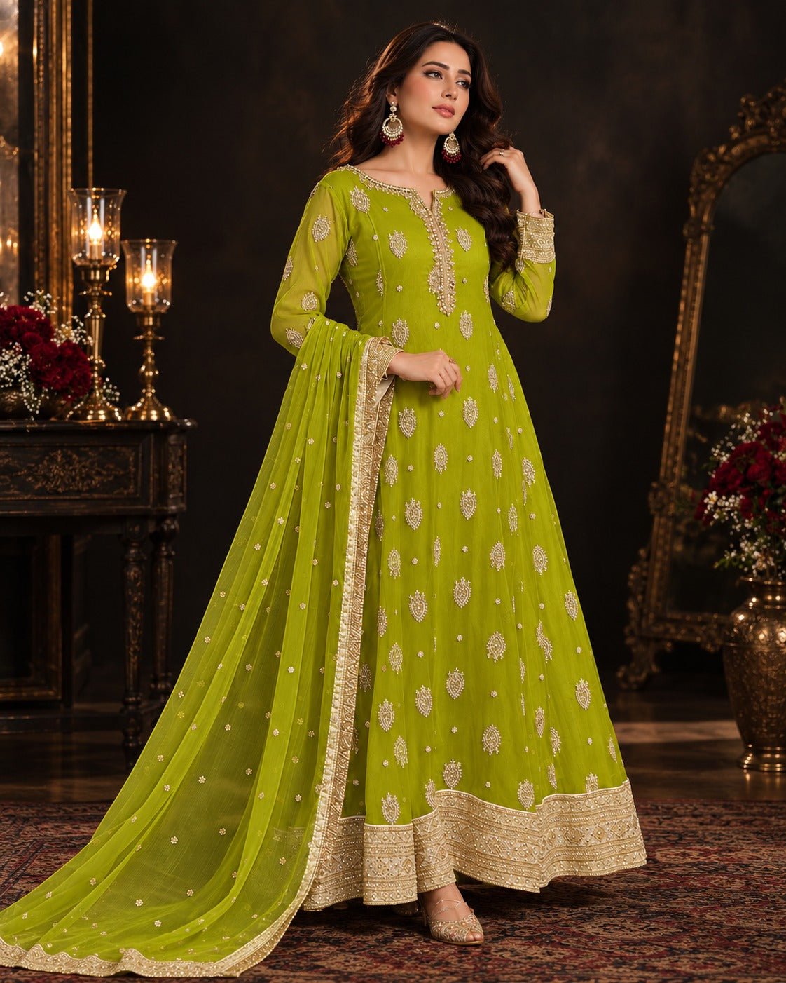 Boutique by Maryam Lime Green Chiffon Anarkali Frock 3 Piece with Dupatta Canada