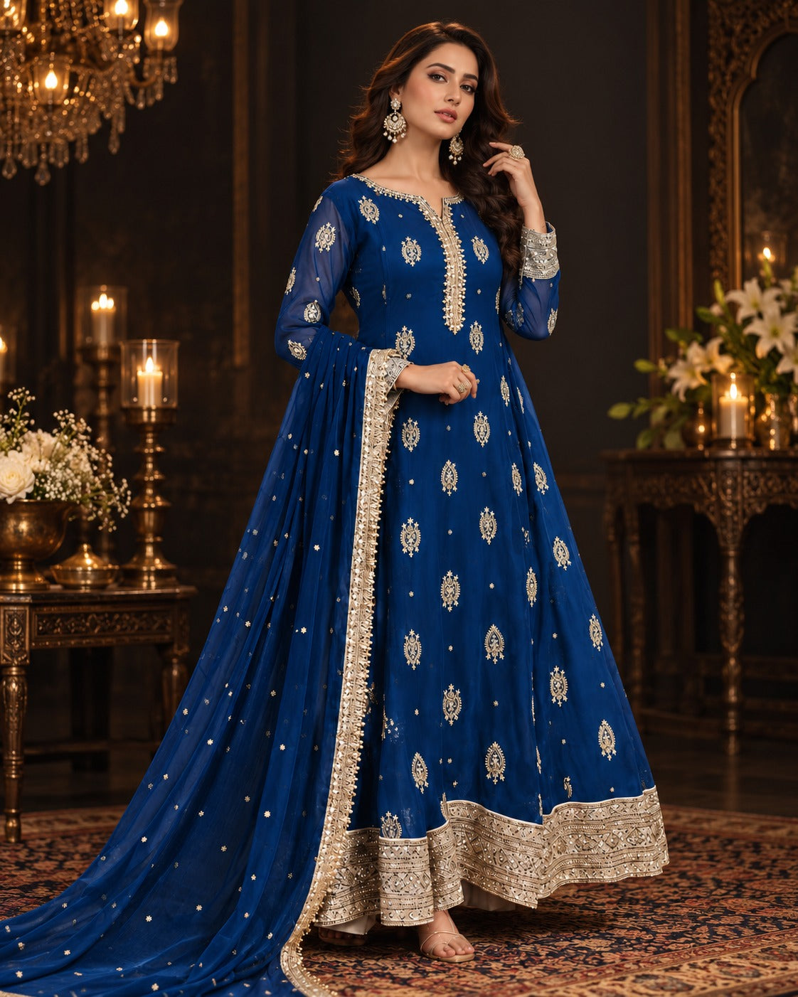 Boutique by Maryam Royal Blue Chiffon Anarkali Frock 3 Piece with Dupatta Canada
