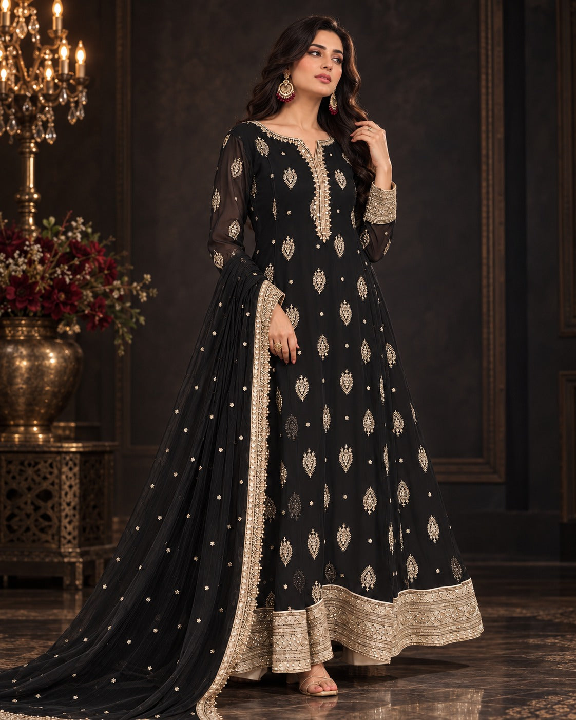 Boutique by Maryam Black Chiffon Anarkali Frock 3 Piece with Dupatta Canada