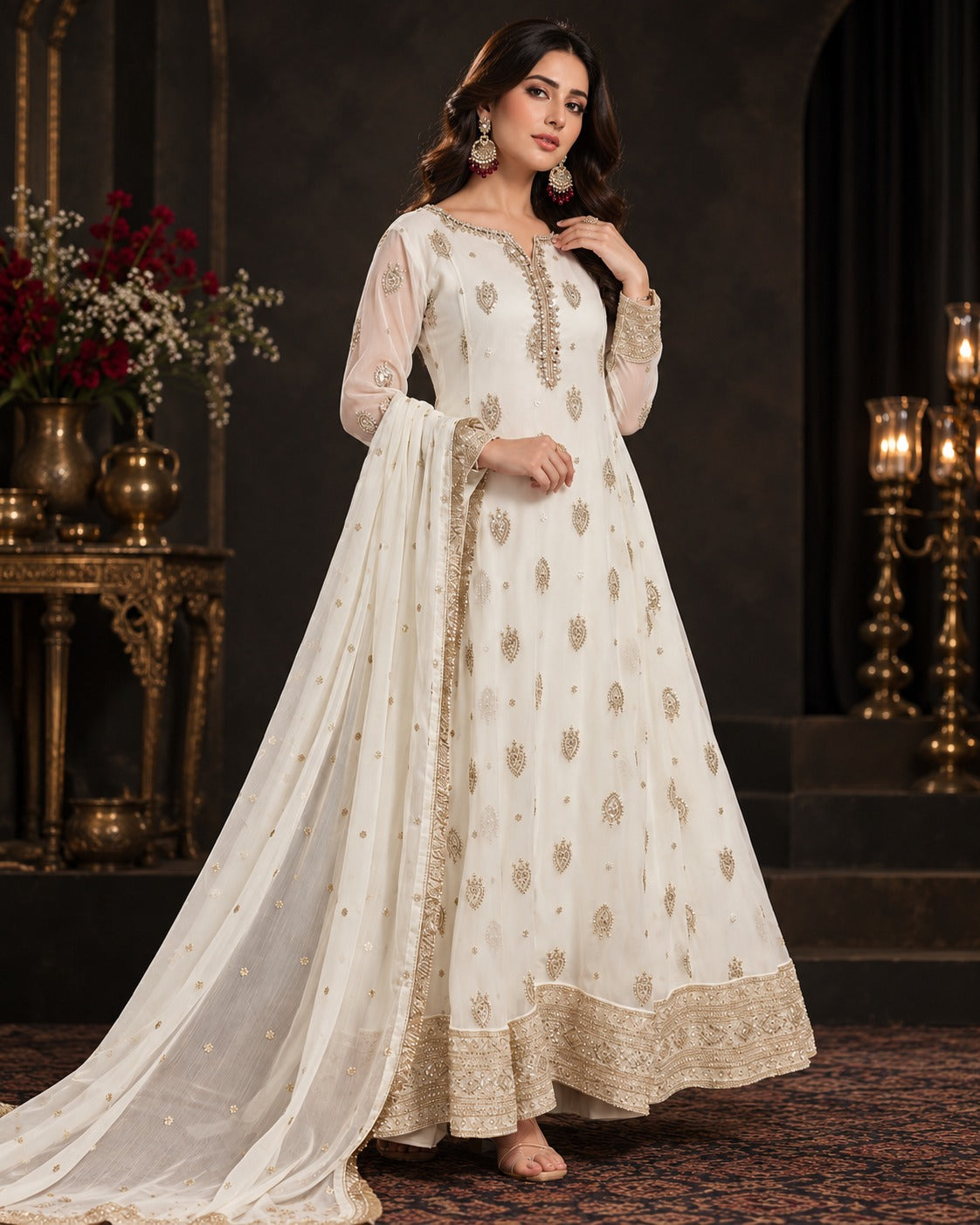Boutique by Maryam Off White Chiffon Anarkali Frock 3 Piece with Dupatta Canada