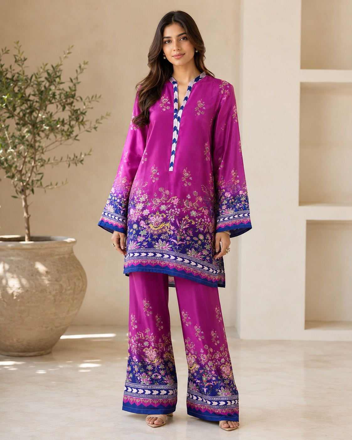 BMG-218 Boutique By Maryam Rani Pink silk 2 piece co-ord set Canada