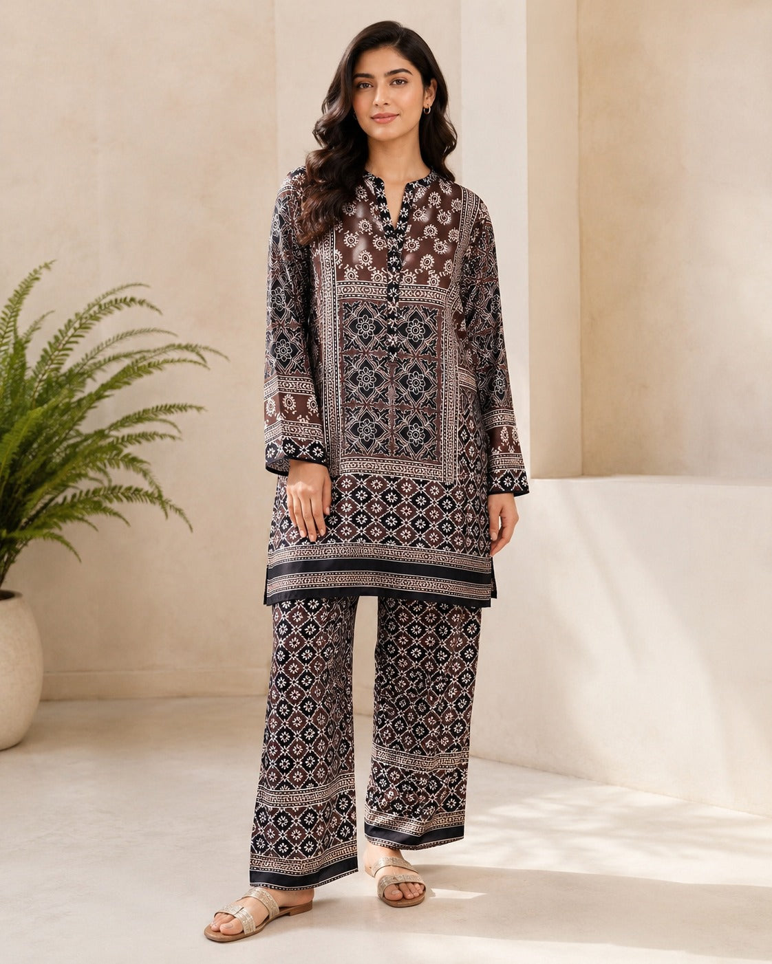 BMG-219 Chocolate Black silk 2 piece co-ord set Canada