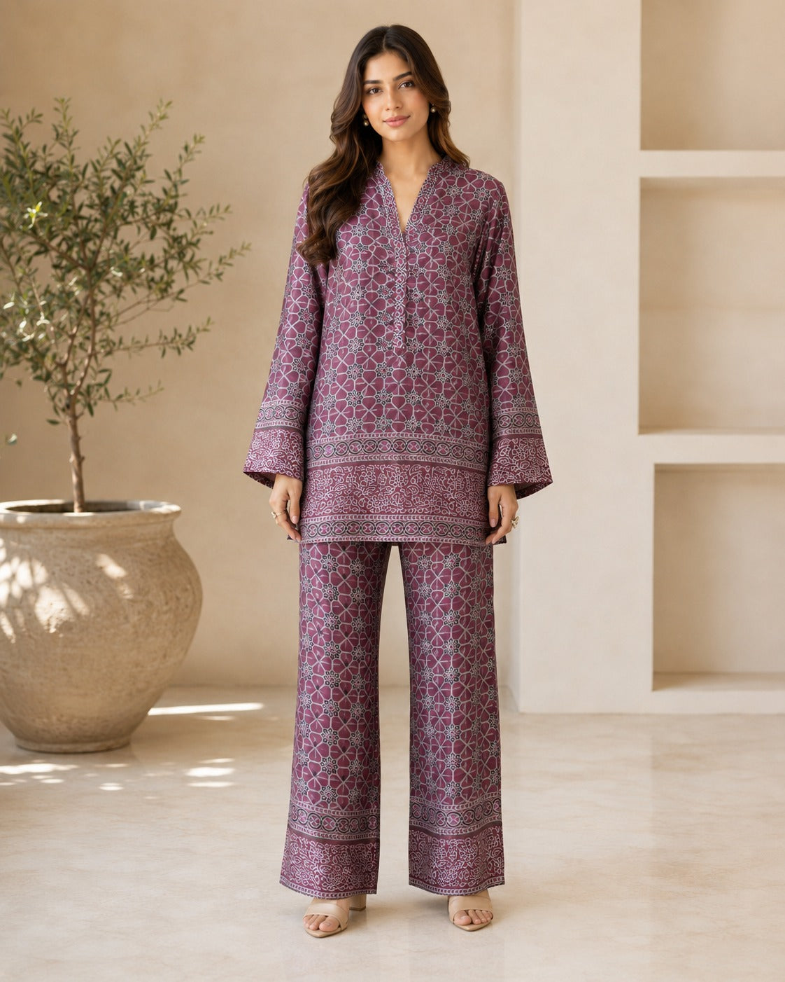 BMG-220 Mauve silk 2 piece co-ord set Canada