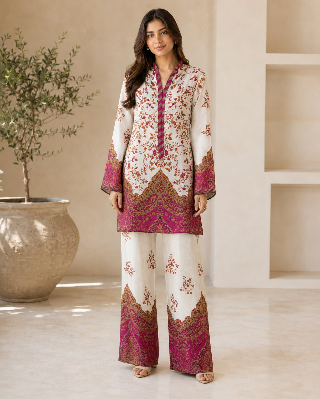 BMG-222 Ivory Rani silk 2 piece co-ord set Canada