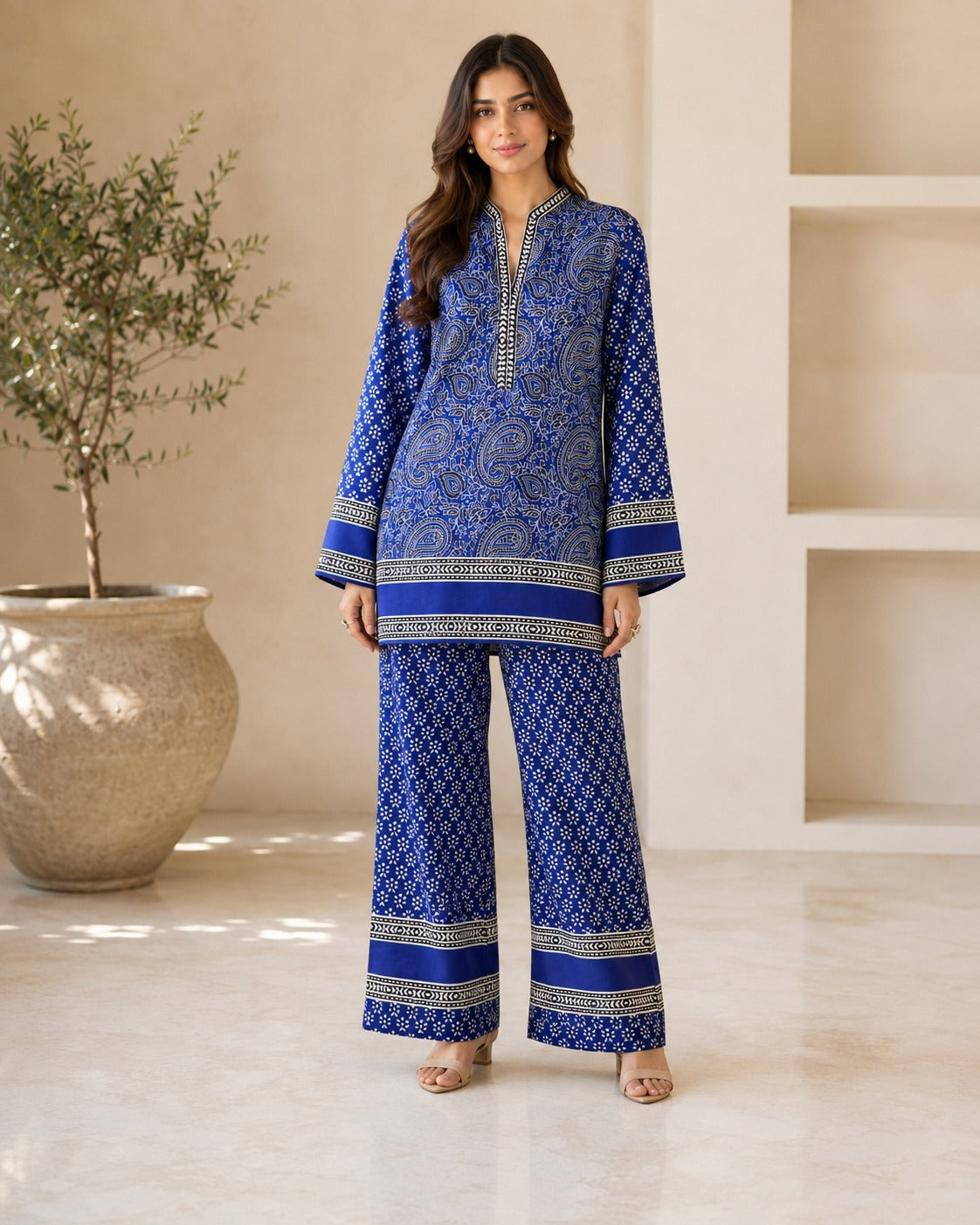 BMG-227 Royal Blue silk 2 piece co-ord set Canada