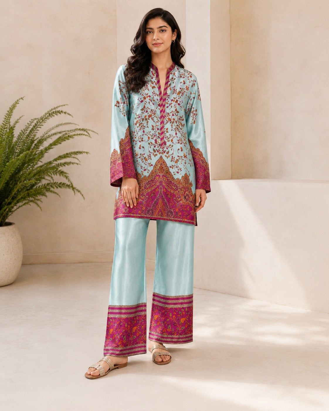 BMG-233 Firozi Rani silk 2 piece co-ord set Canada