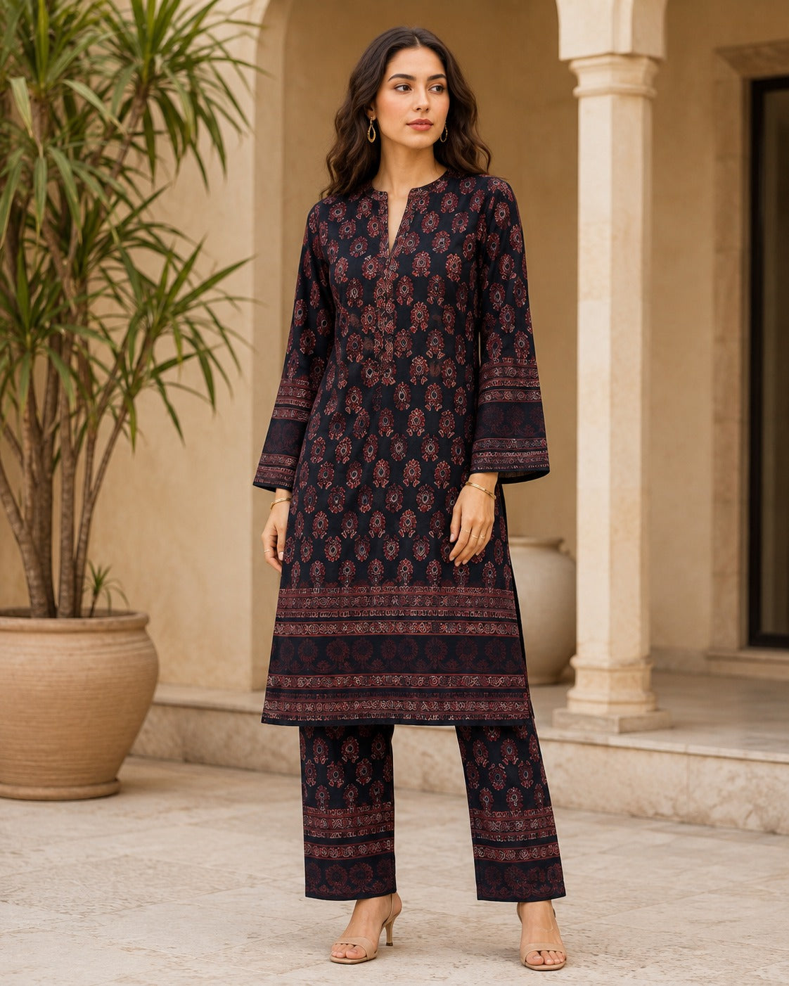 BMG-245 navy and maroon printed georgette 2 piece co-ord set for women in Canada