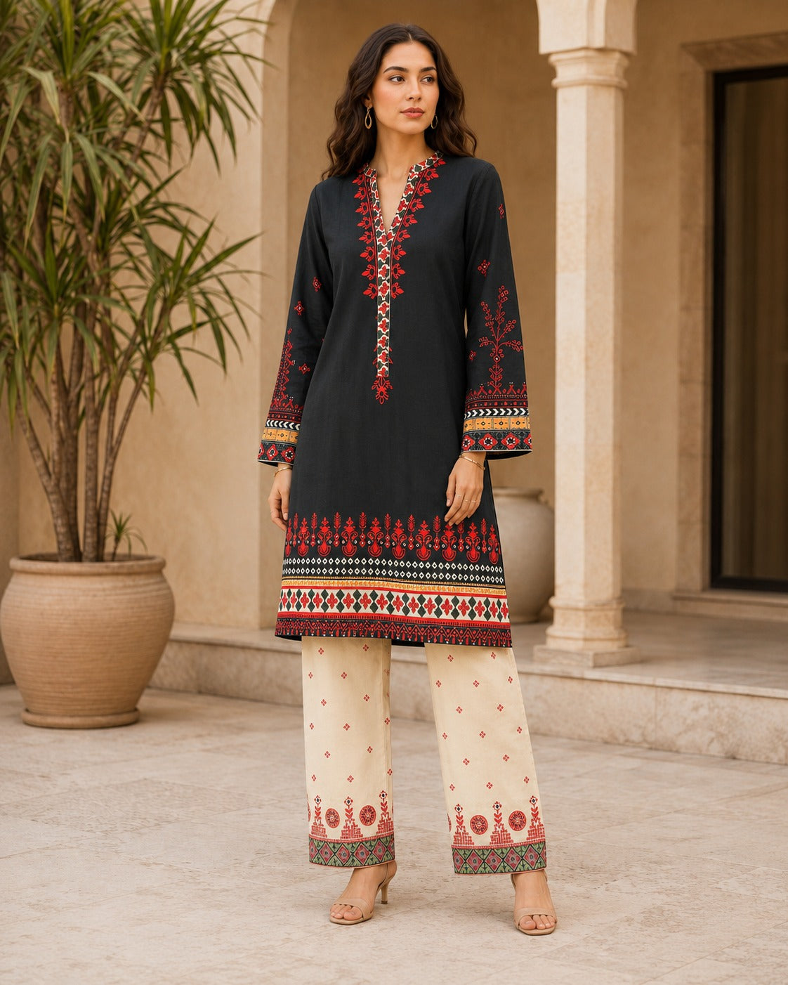 BMG-246 black and red printed georgette 2 piece co-ord set for women in Canada