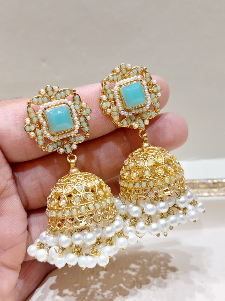 BMJ - 006 | Luxury Zirconic & Pearl Festive Jhumka Earrings in 10 Stunning Shades - Boutique By MaryamBoutique By MaryamBoutique By MaryamredBMJ - 006 | Luxury Zirconic & Pearl Festive Jhumka Earrings in 10 Stunning Shades
