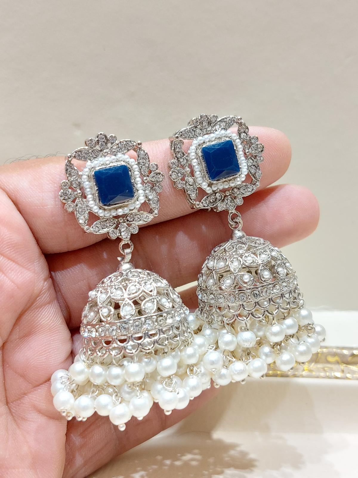 BMJ - 006 | Luxury Zirconic & Pearl Festive Jhumka Earrings in 10 Stunning Shades - Boutique By MaryamBoutique By MaryamBoutique By MaryamblueBMJ - 006 | Luxury Zirconic & Pearl Festive Jhumka Earrings in 10 Stunning Shades