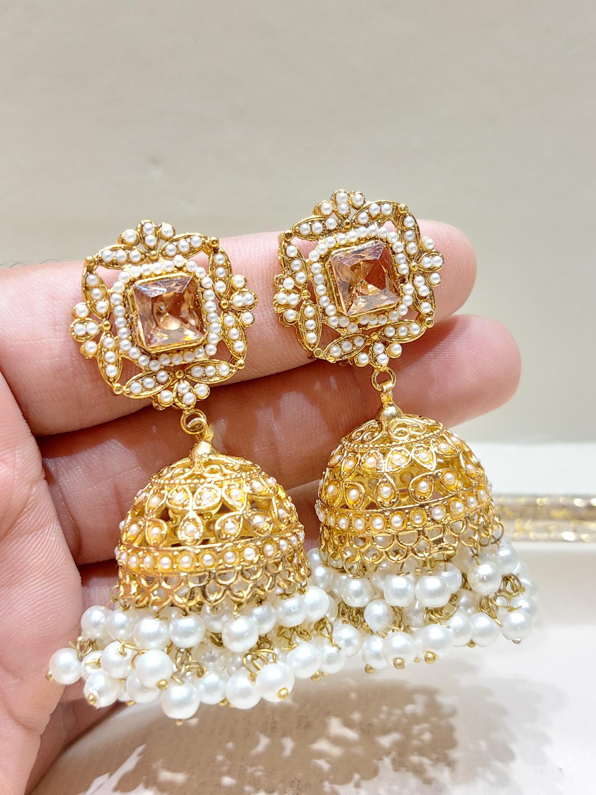 BMJ - 006 | Luxury Zirconic & Pearl Festive Jhumka Earrings in 10 Stunning Shades - Boutique By MaryamBoutique By MaryamBoutique By MaryamgoldBMJ - 006 | Luxury Zirconic & Pearl Festive Jhumka Earrings in 10 Stunning Shades