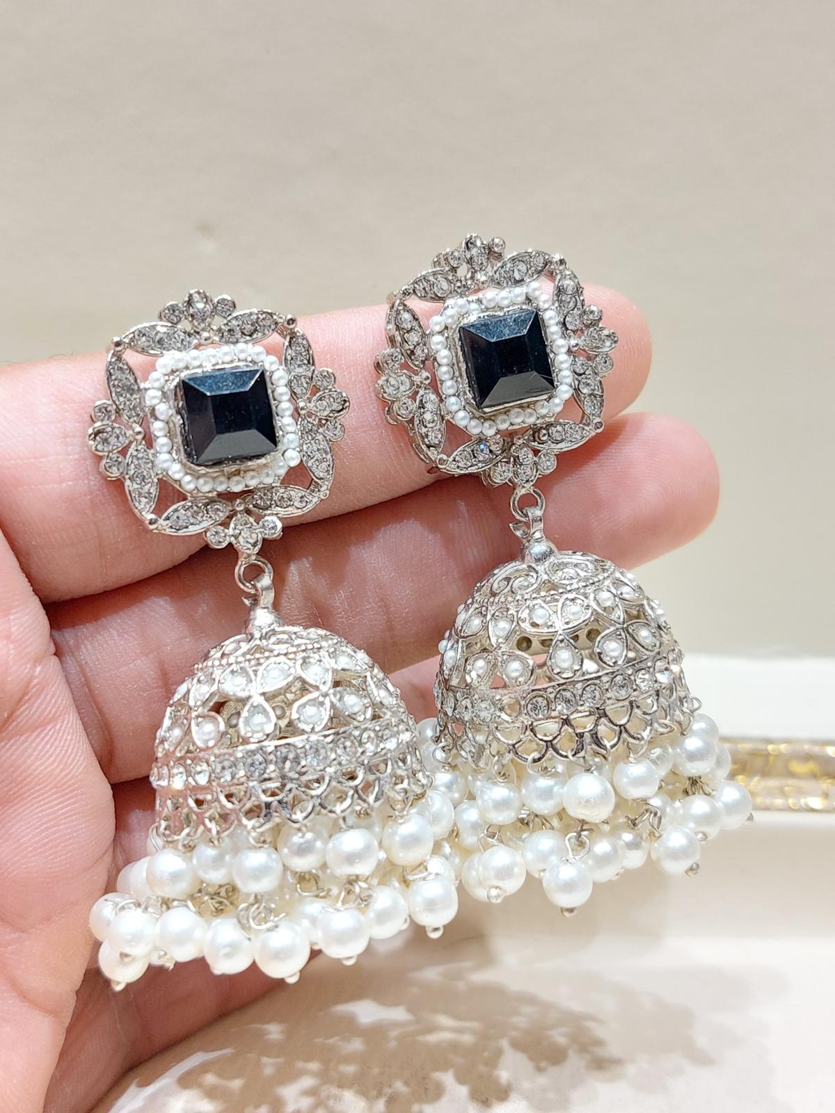 BMJ - 006 | Luxury Zirconic & Pearl Festive Jhumka Earrings in 10 Stunning Shades - Boutique By MaryamBoutique By MaryamBoutique By MaryamblackBMJ - 006 | Luxury Zirconic & Pearl Festive Jhumka Earrings in 10 Stunning Shades