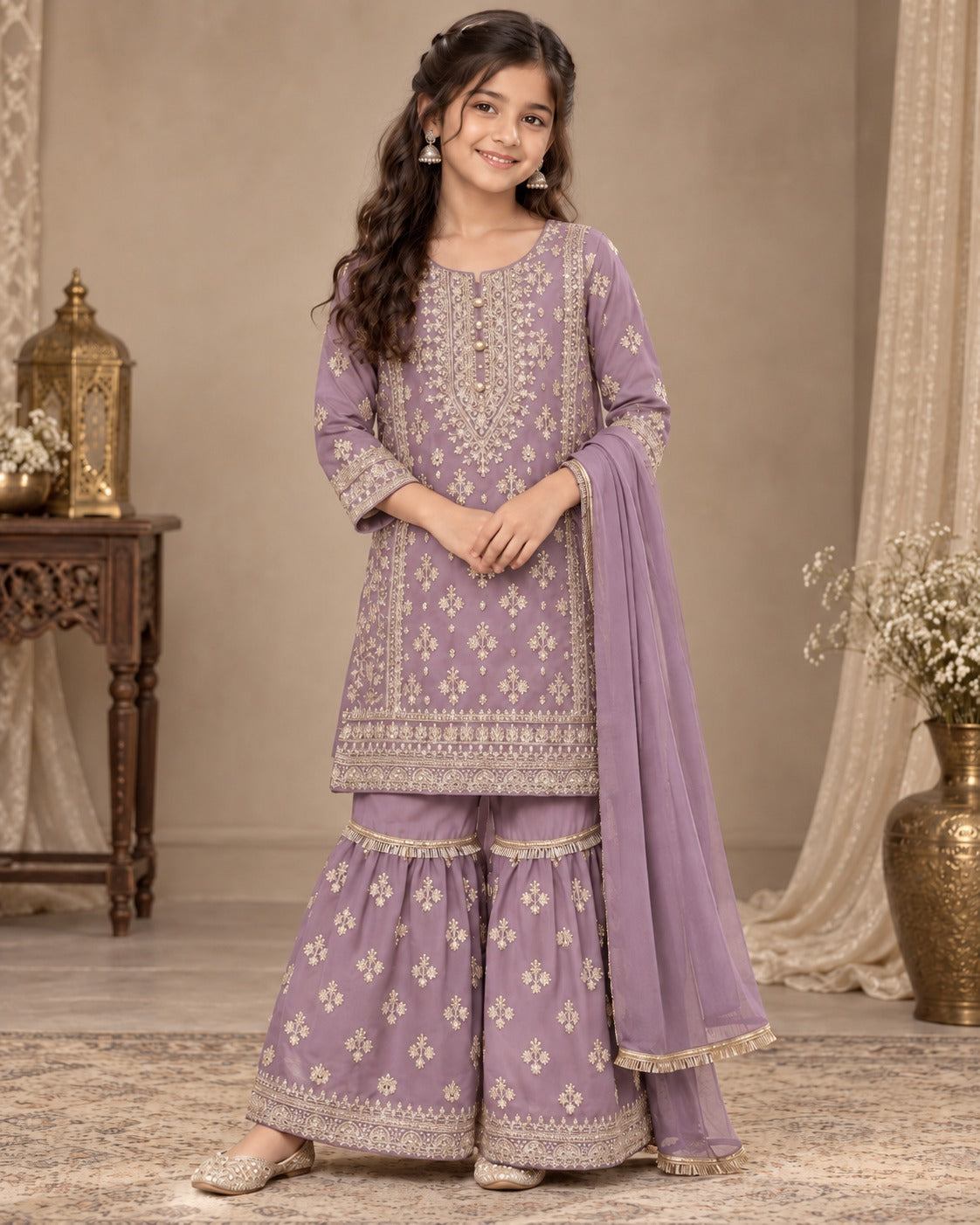 Boutique by Maryam girls Lilac embroidered gharara 3 piece set Canada
