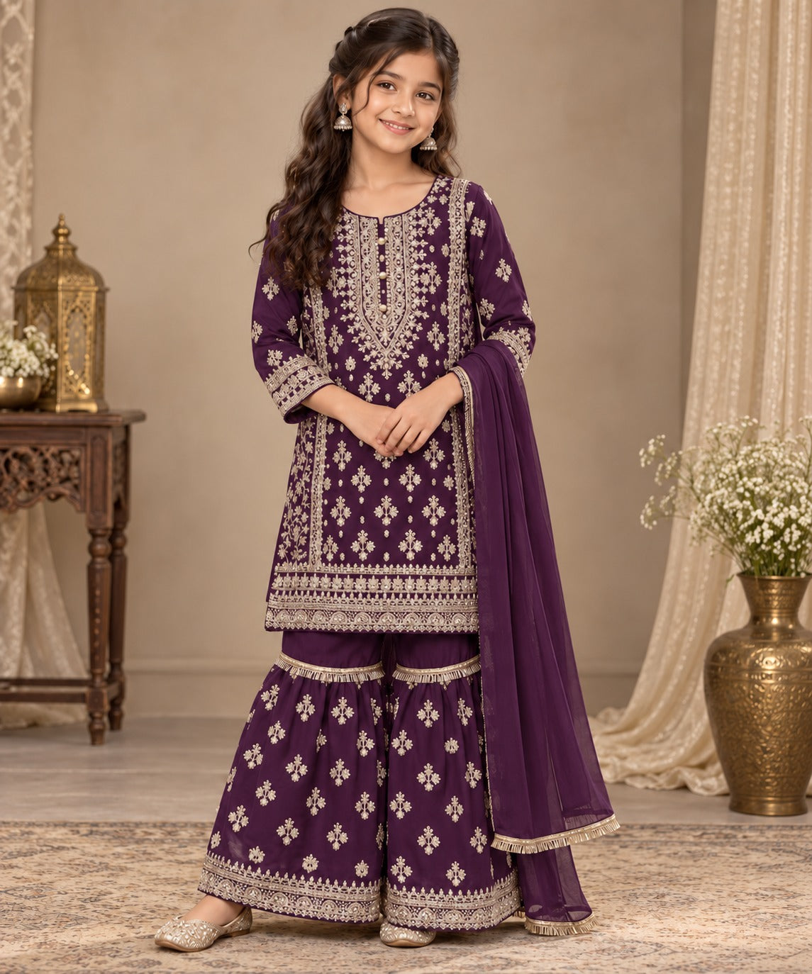 Boutique by Maryam girls Purple embroidered gharara 3 piece set Canada