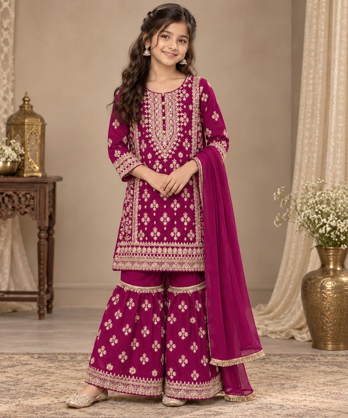 Boutique by Maryam girls Rani Pink embroidered gharara 3 piece set Canada