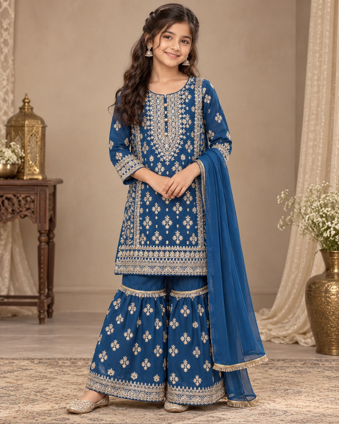 Boutique by Maryam girls Royal Blue embroidered gharara 3 piece set Canada