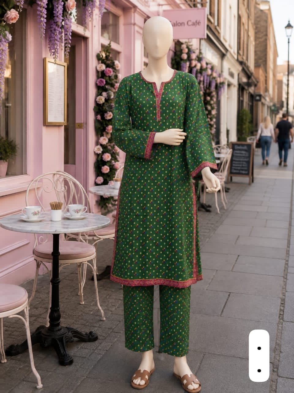 BML-017 Bin Saeed Bottle Green & Red small motif printed lawn co-ords with matching shirt and trousers
