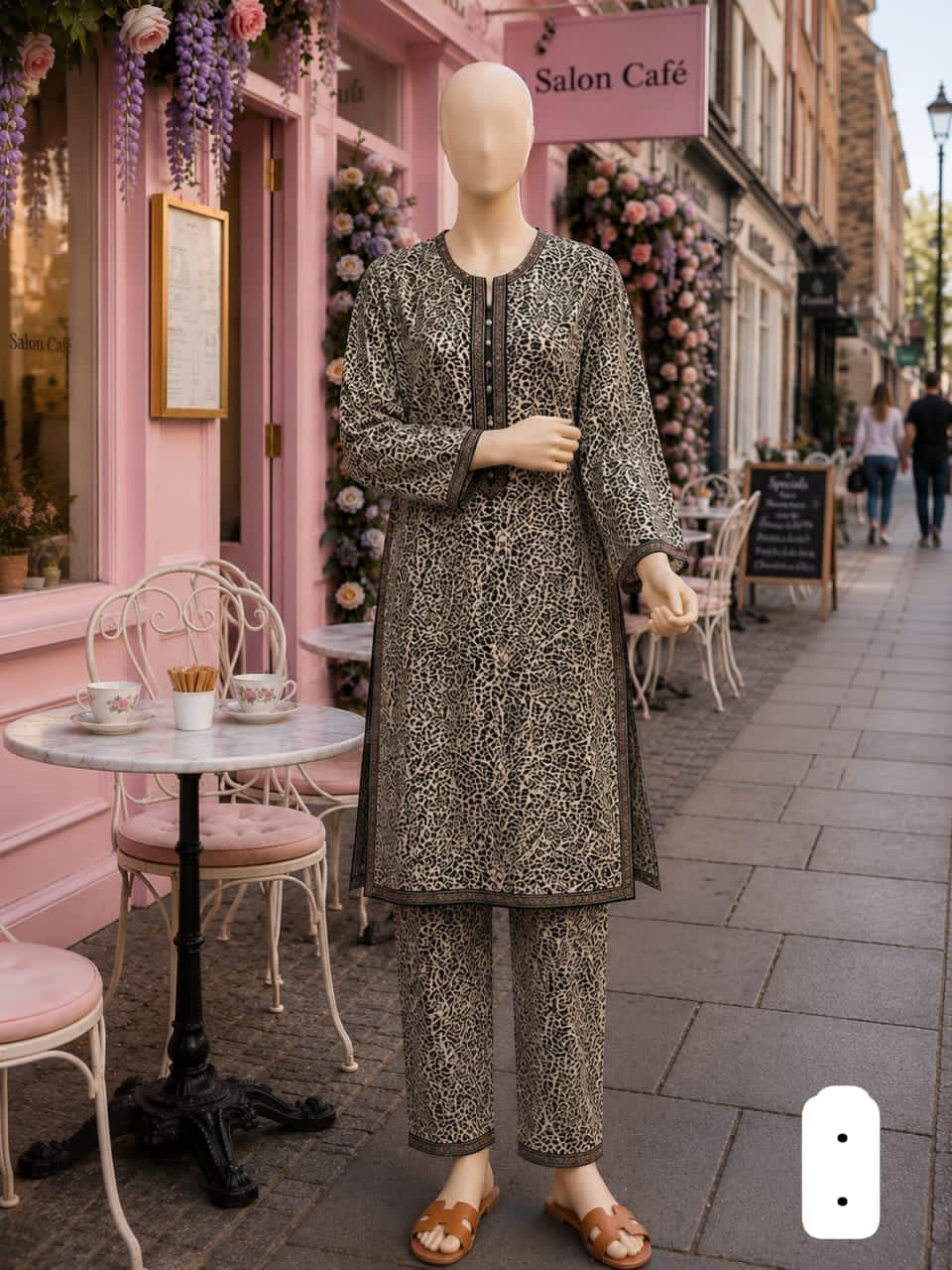 BML-019 Bin Saeed Black & Taupe abstract printed lawn co-ords with matching shirt and trousers