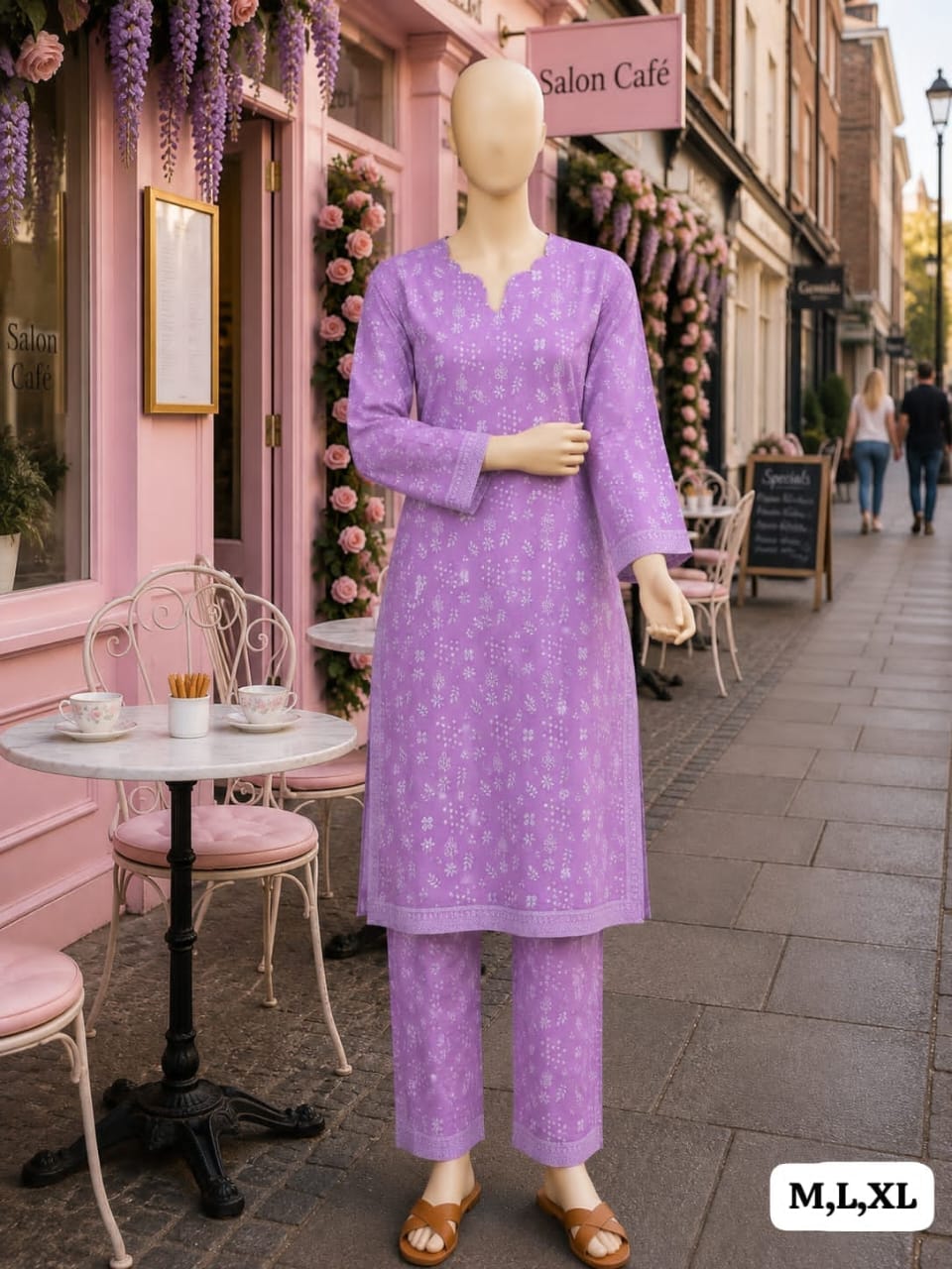 BML-024 Bin Saeed Lavender ditsy floral printed lawn co-ords with matching shirt and trousers