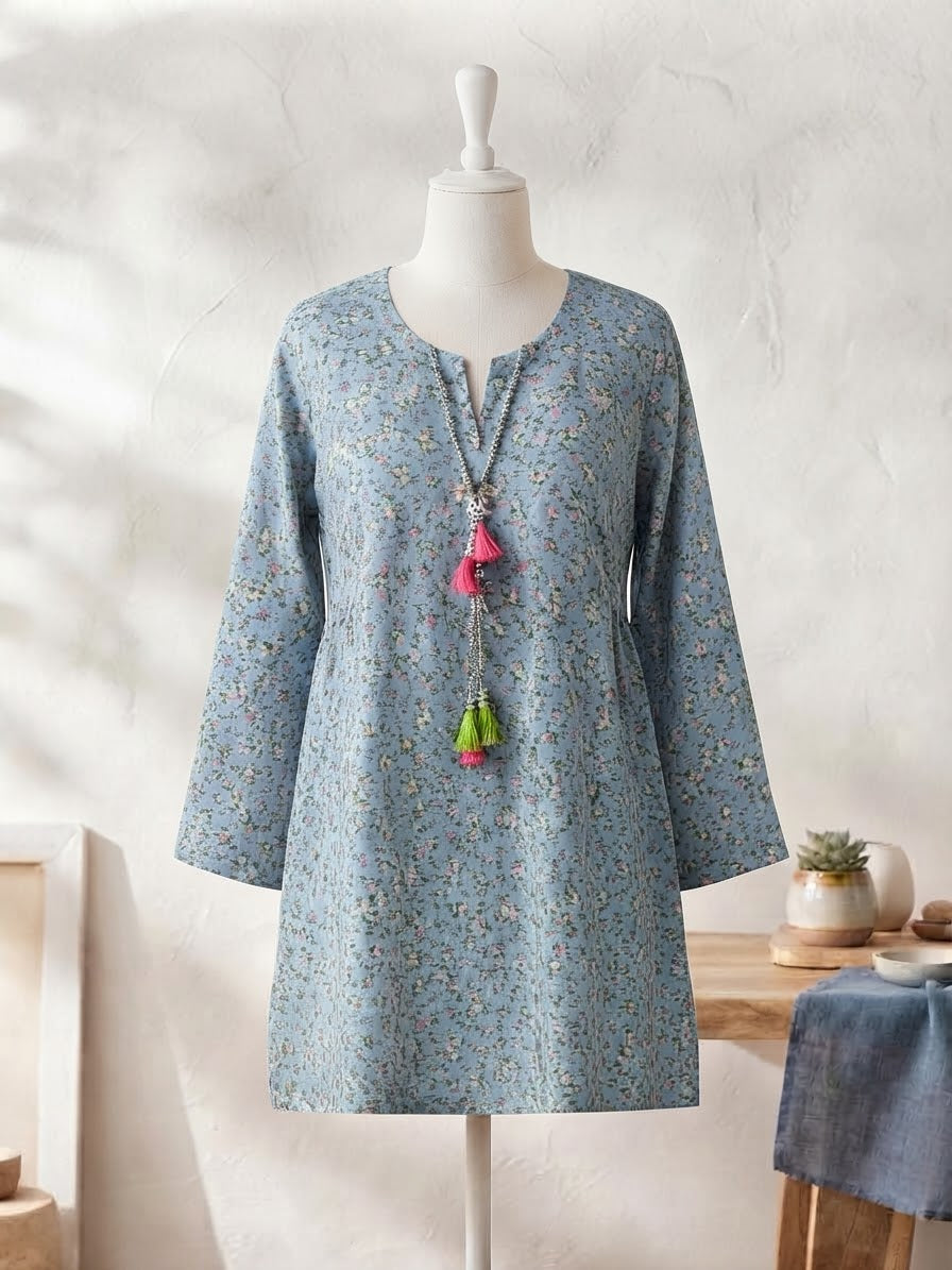 BMLK-002 Boski Linen Kurti - Sky Blue