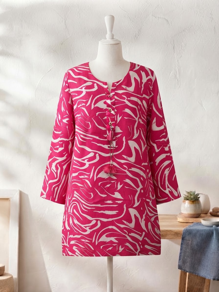 BMLK-004 Boski Linen Kurti - Hot Pink