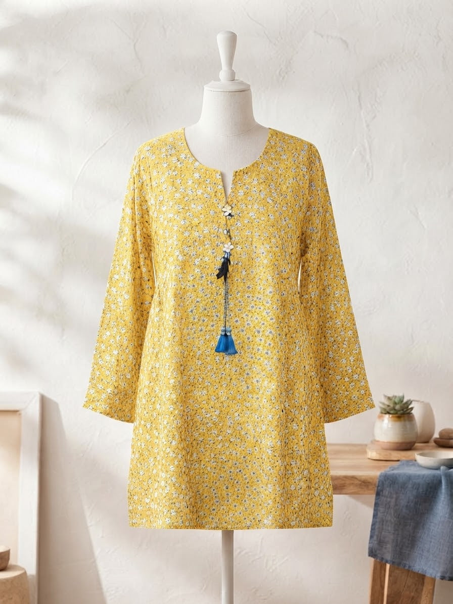 BMLK-006 Boski Linen Kurti - Sunflower Yellow