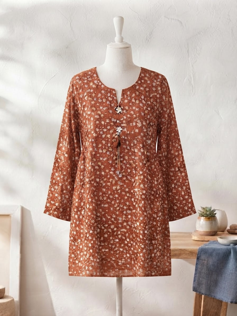 BMLK-007 Boski Linen Kurti - Rust Brown
