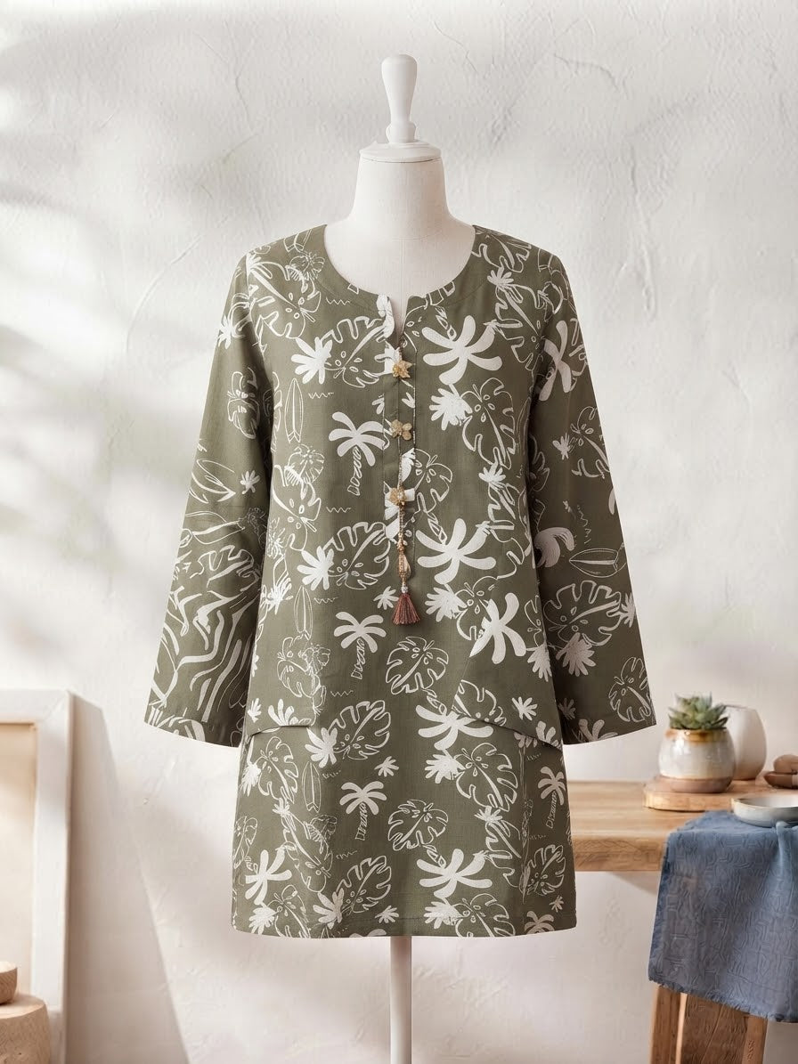 BMLK-008 Boski Linen Kurti - Olive Green