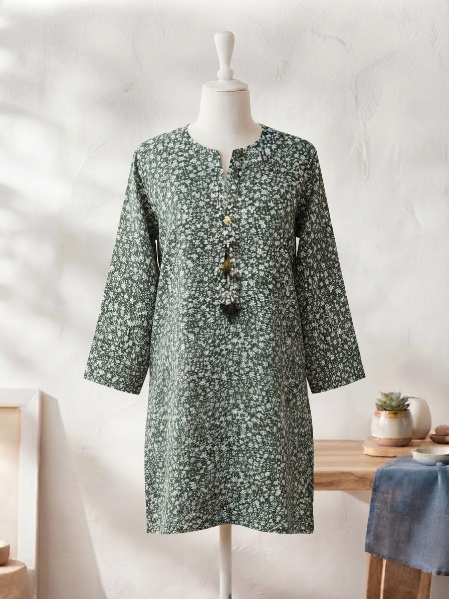 BMLK-009 Boski Linen Kurti - Bottle Green