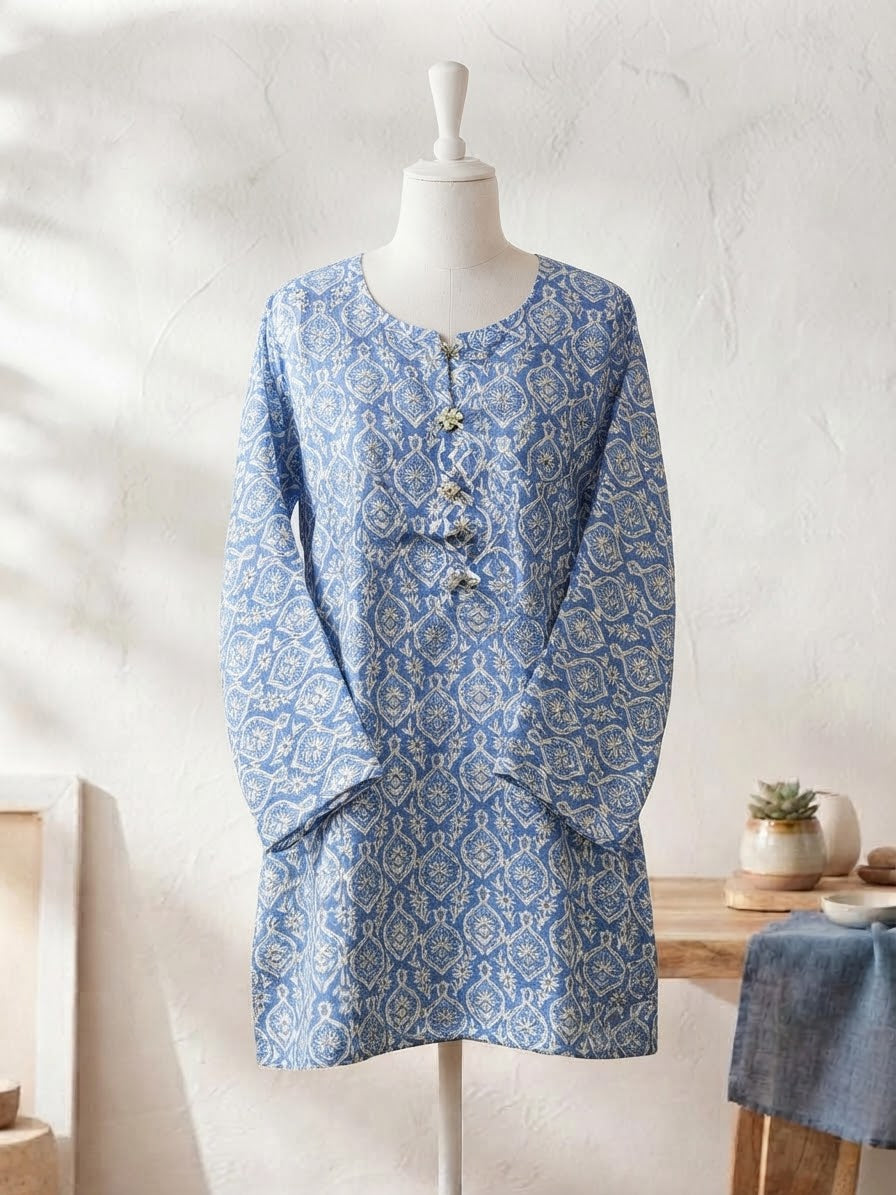 BMLK-011 Boski Linen Kurti - Denim Blue