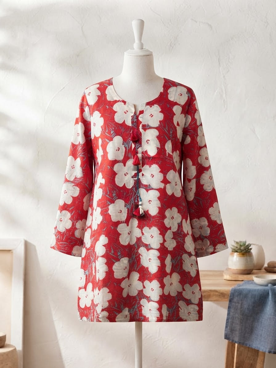 BMLK-014 Boski Linen Kurti - Red