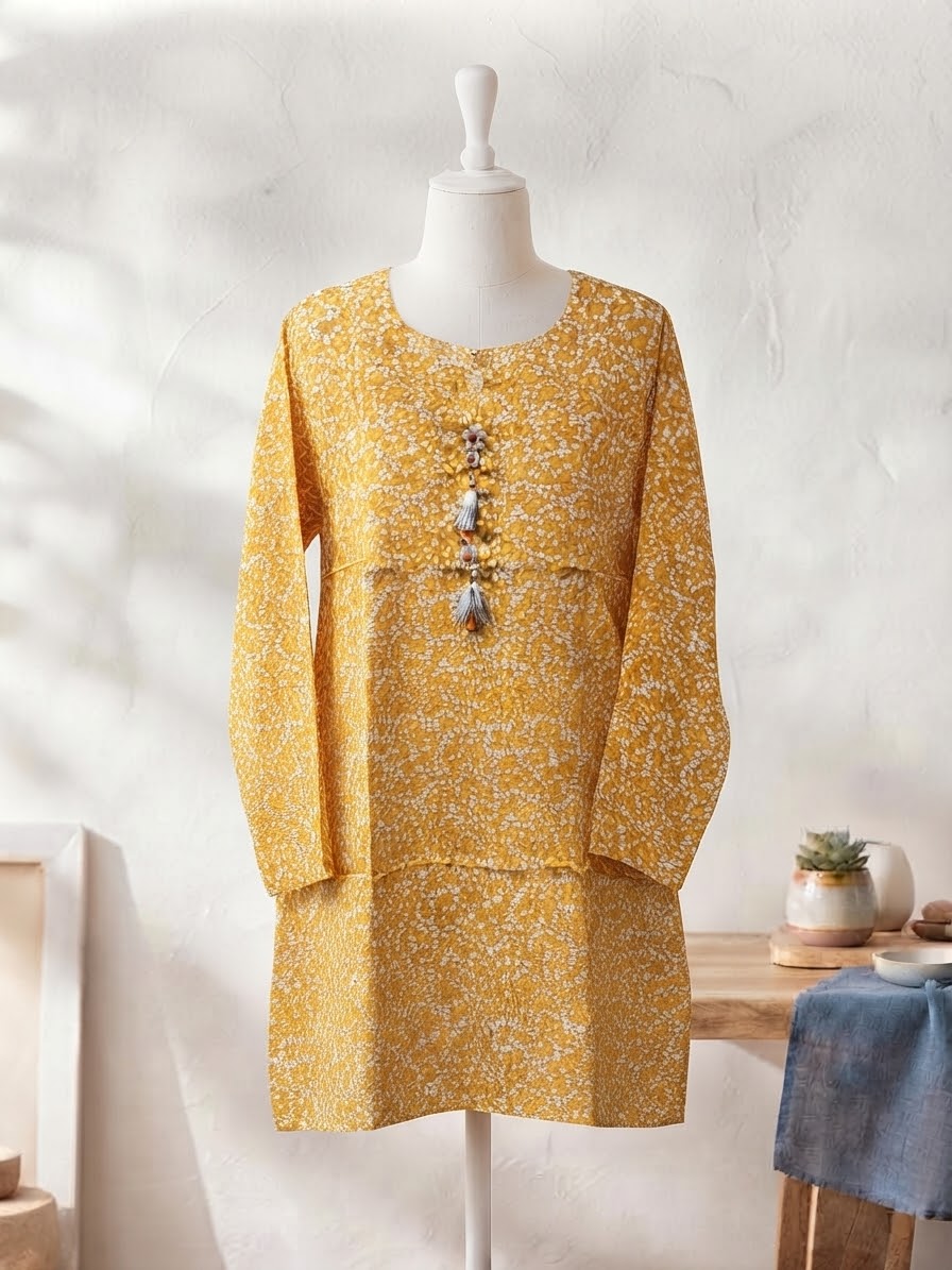 BMLK-015 Boski Linen Kurti - Mustard