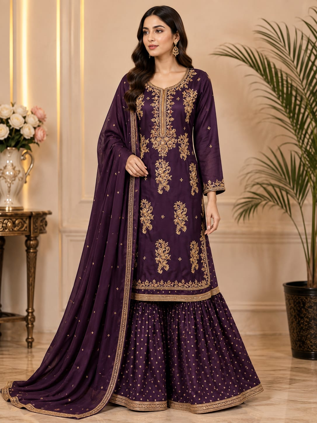 FL-02 - Deep Purple - Shesha Silk Farshi Lehenga 3 Piece Set