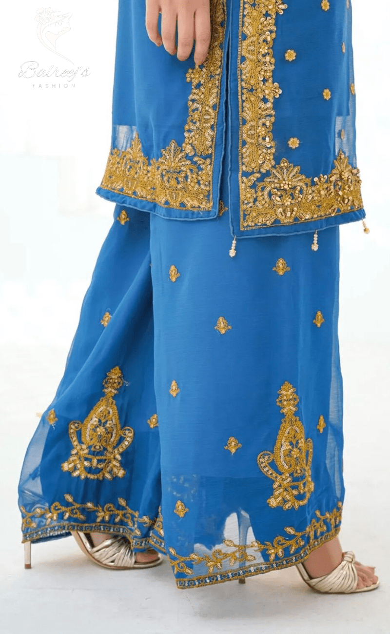 Embroidered Chiffon Gharara Suit Set image 5