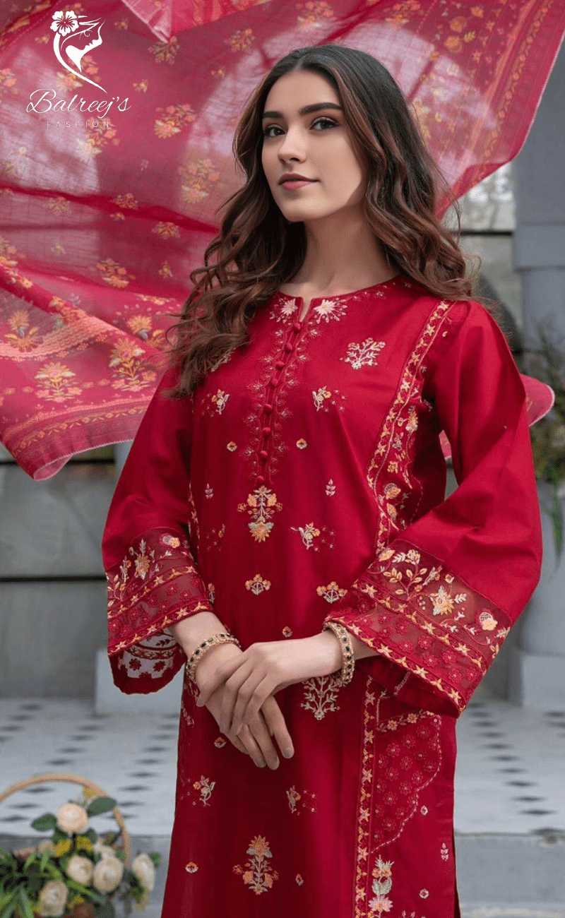 Embroidered Lawn with Khaddi Dupatta image 1