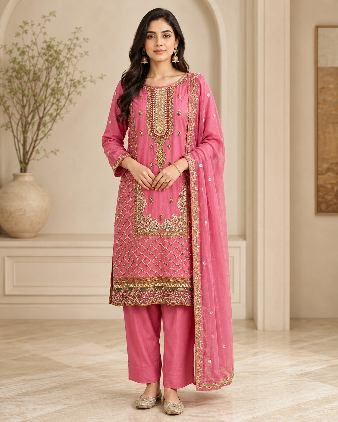 BM-CH-039 - Embroidered Chiffon 3 Piece Suit